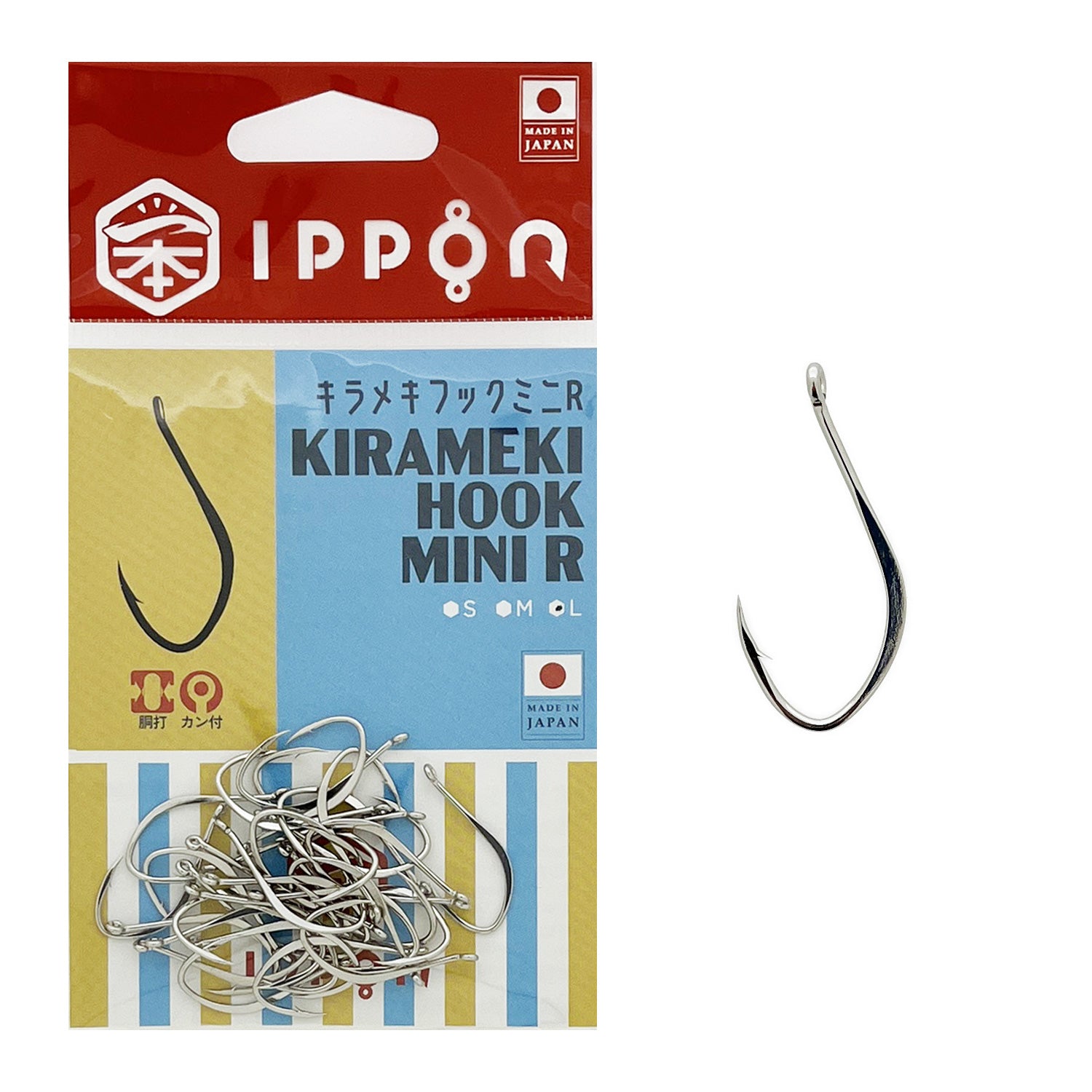 IPPON (一本) キラメキフックミニR カン付 ニッケルコート Sサイズ/40本入〜Lサイズ/32本入 アジ針 日本製