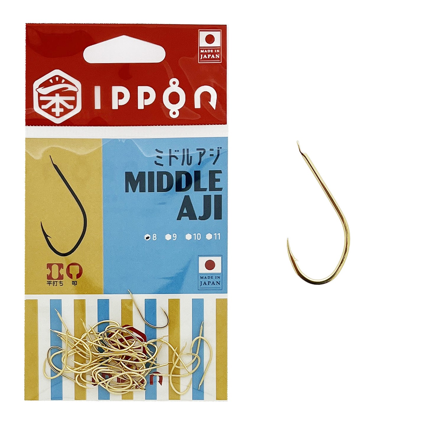 IPPON (一本) ミドルアジ ゴールドコート 8号/40本入〜11号/34本入 アジ針 日本製